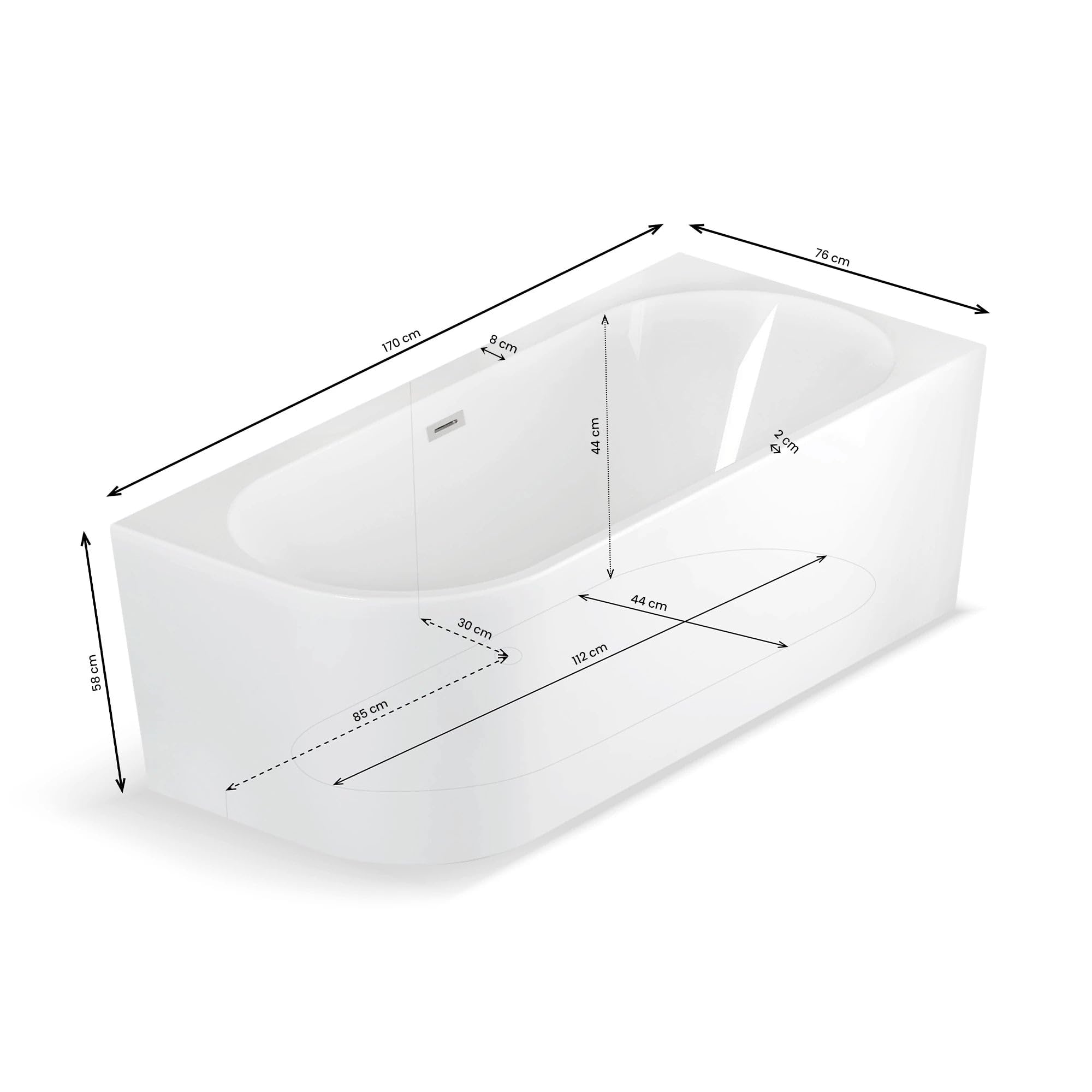 SPALINA CAPRI DROITE - Vasca freestanding a parete Destra L 170 x l 76 cm