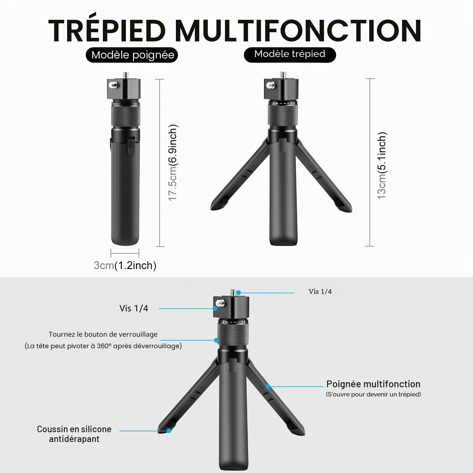 Trépied invisible pour caméra d'action pour DJI Osmo 360/insta 360, accessoires de prise de vue photographique pour Insta360 X4 Air X3 One RS X5 4 et plus encore
