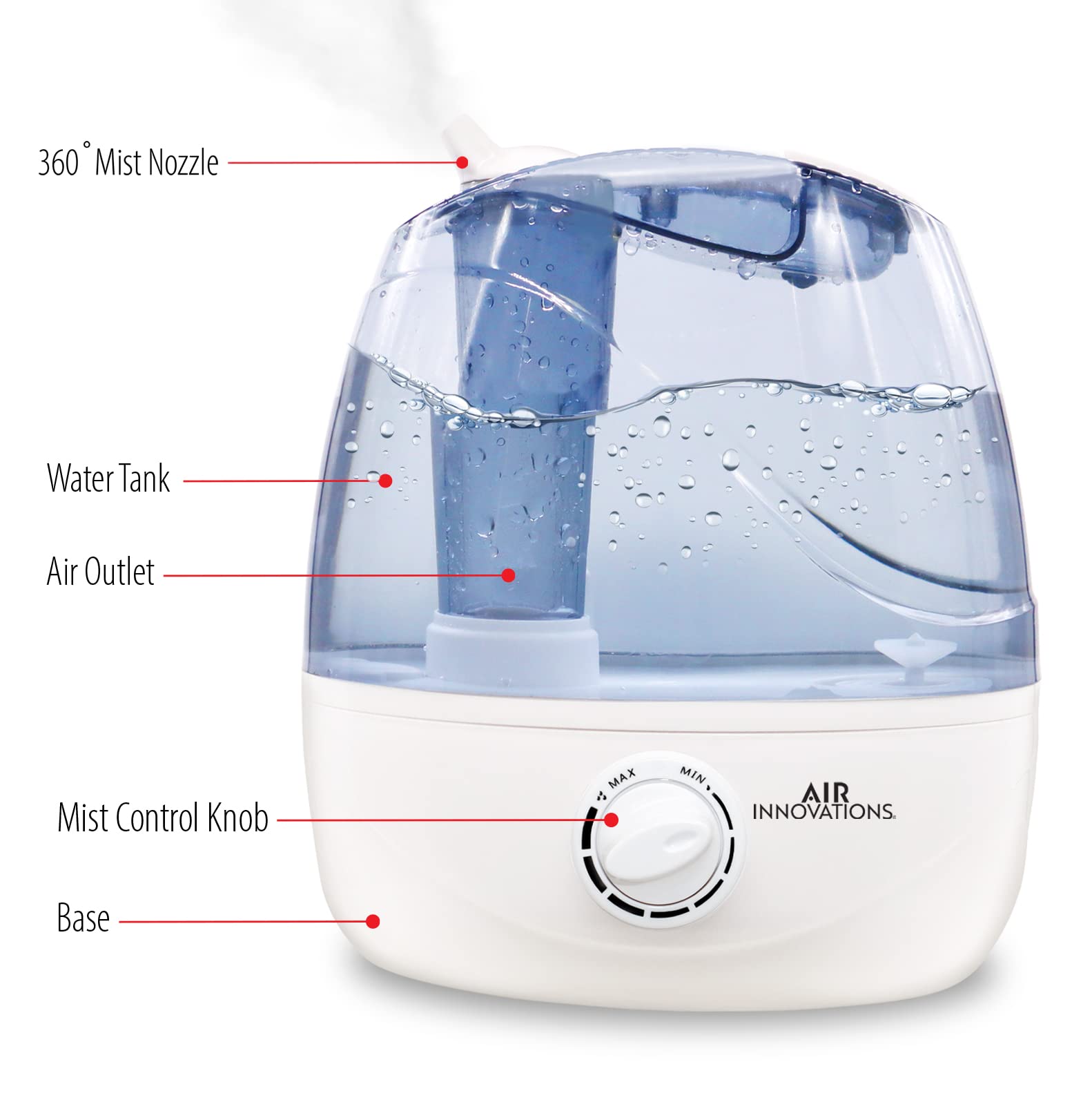 Air Innovations Ultrasonic Bedroom Humidifier Large 2.5L Tank Runs for 23hs with One Tank Ultra Quiet Auto Power Off when waterless AI-103