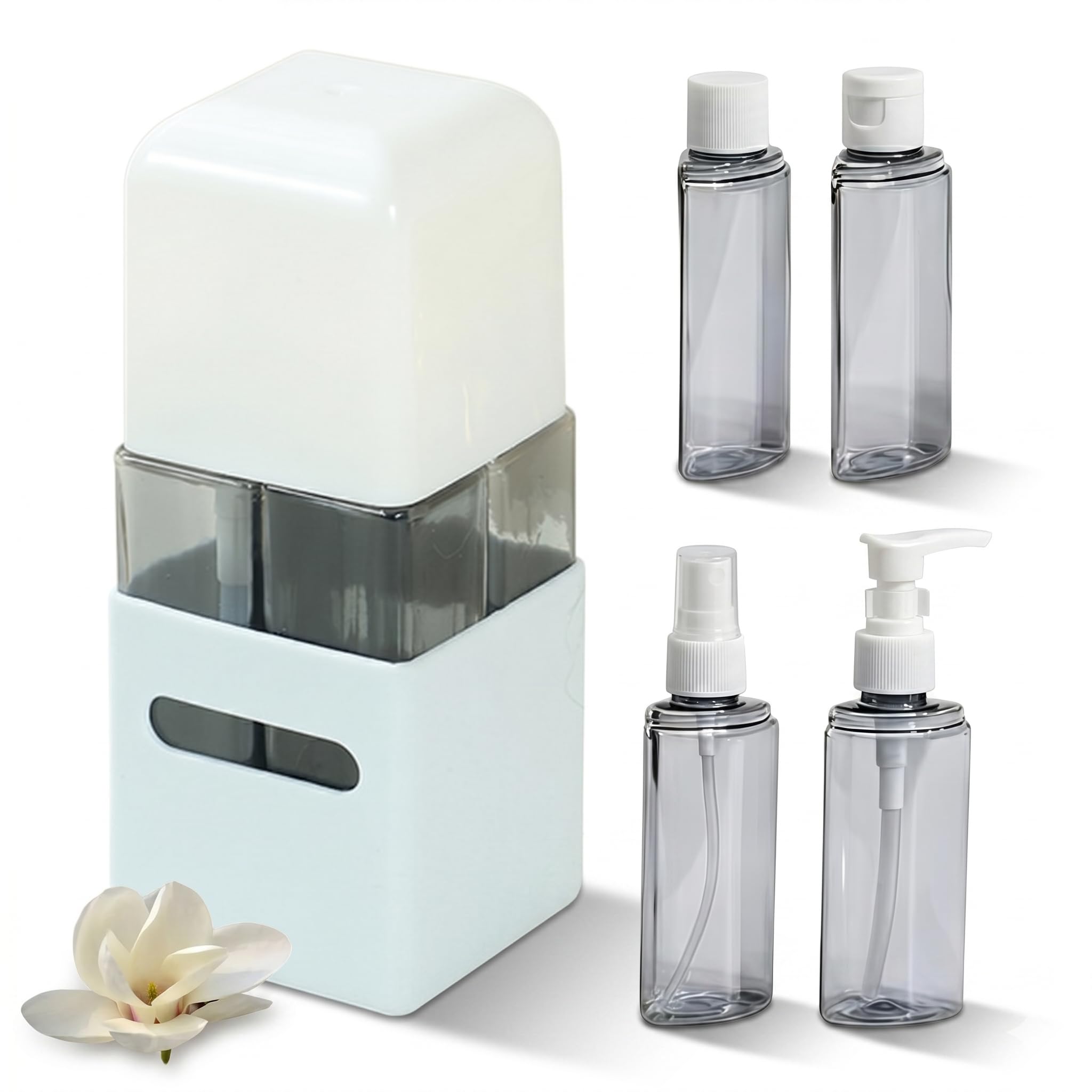 mondpfote 4 in 1 Travel Dispenser Bottle-Refillable Leakproof Rotatable Travel Dispenser Bottle,Four in One Travel Bottles for Toiletries,Portable Travel Toiletry Container for Airport (C,Square)