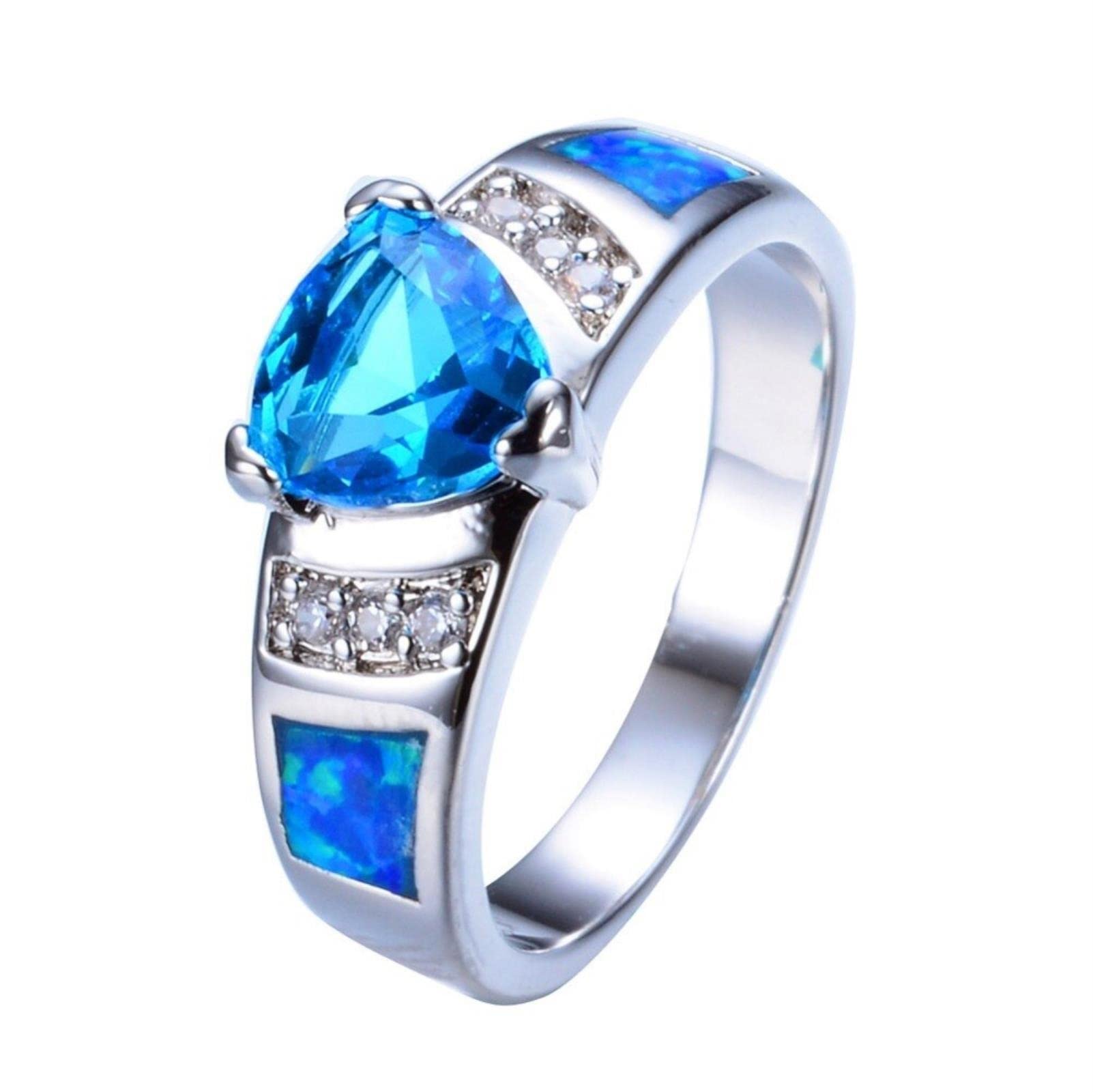 STOPI Vintage White Gold Filled Wedding Rings For Women Blue Fire Opal Promise Ring Luxury Crystal Jewelry