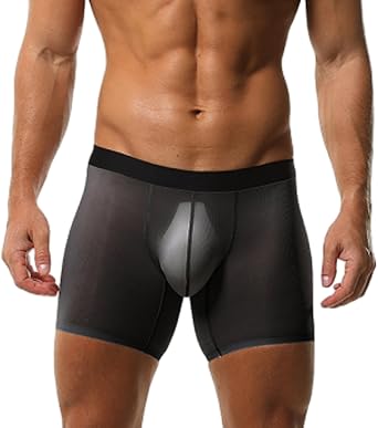 Evankin Mens Boxer Brief Underwear Ice Silk Mesh See Through Underpants Sports Extended Anti Crotch Shorts Running