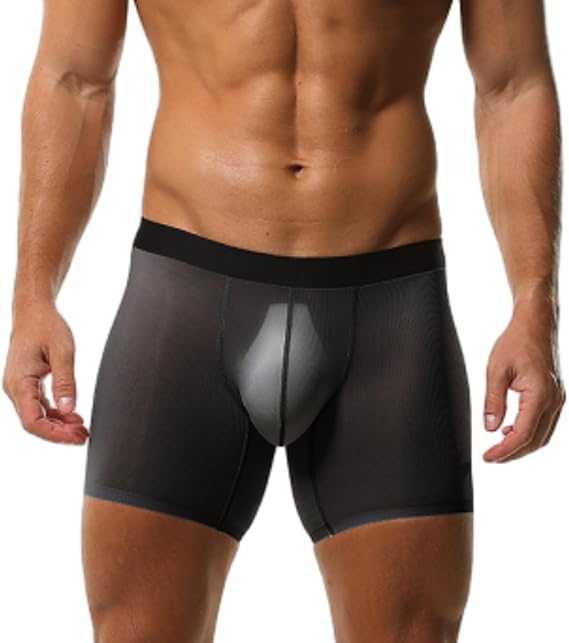Evankin Men's Boxer Brief Underwear Ice Silk See Through Mesh | Men's Boxer Brief Underwear with Ice Silk, Mesh, Long Leg, Sports, Sexy Fit Pouch Design