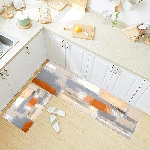 Vista 254 de TOMWISH - Tapetes de cocina para piso, color turquesa, gris, abstracto, pintura artística, 17 x 48 + 17 x 24 pulgadas, juego de alfombras de cocina