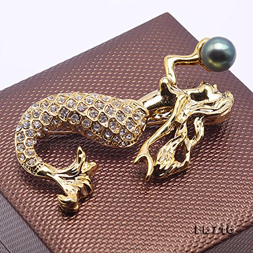 JYX Spilla a forma di pavone, verde, con perle