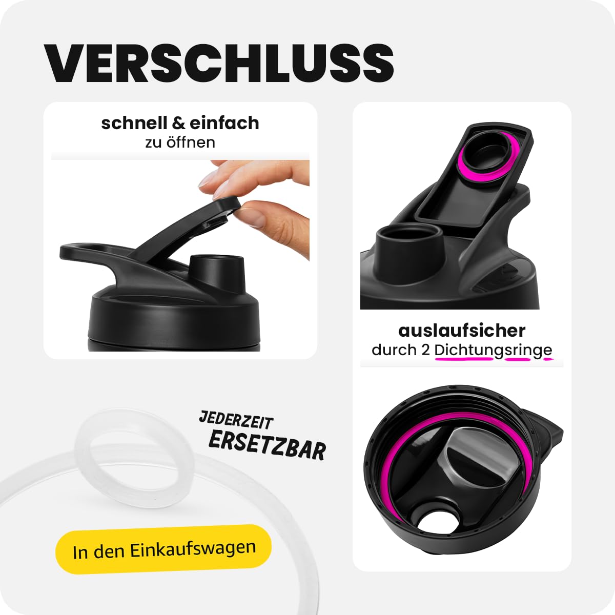 Edelstahl Shaker [NEUEINFÜHRUNG] - Trinkflasche mit Mixball 700ml, Fitness & Protein Shaker mit auslaufsicherem Druckverschluss, patentiertes Design (Schwarz)