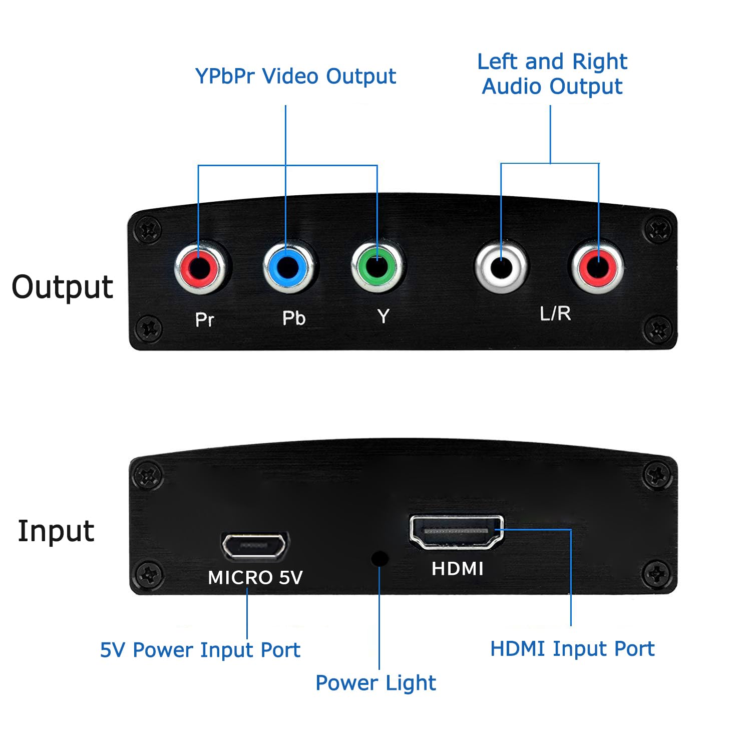 Convertitore da HDMI a componente, convertitore da HDMI a YPbPr 5RCA RGB + R/L V1.4 con supporto uscita audio R/L per MacBook, Blu-Ray, DVD, PS4, DVD, PSP, Xbox 360