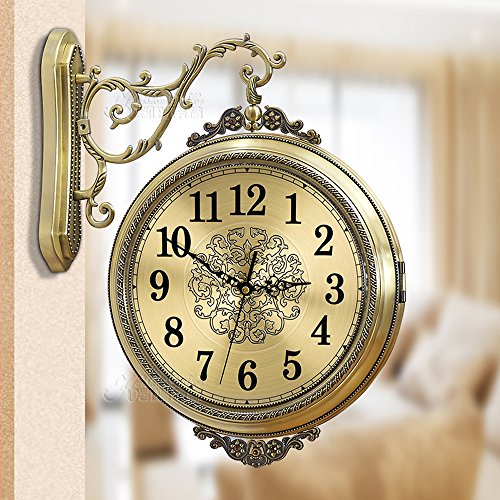 WENHSIN 16" European Luxury Classical 360&deg; Wall Clock Antique Design Ultra Mute Quartz Soild Wood Alloy Double Sides Clock for Living Room Clock Art Deco (Red Wooden frame) steampunk buy now online