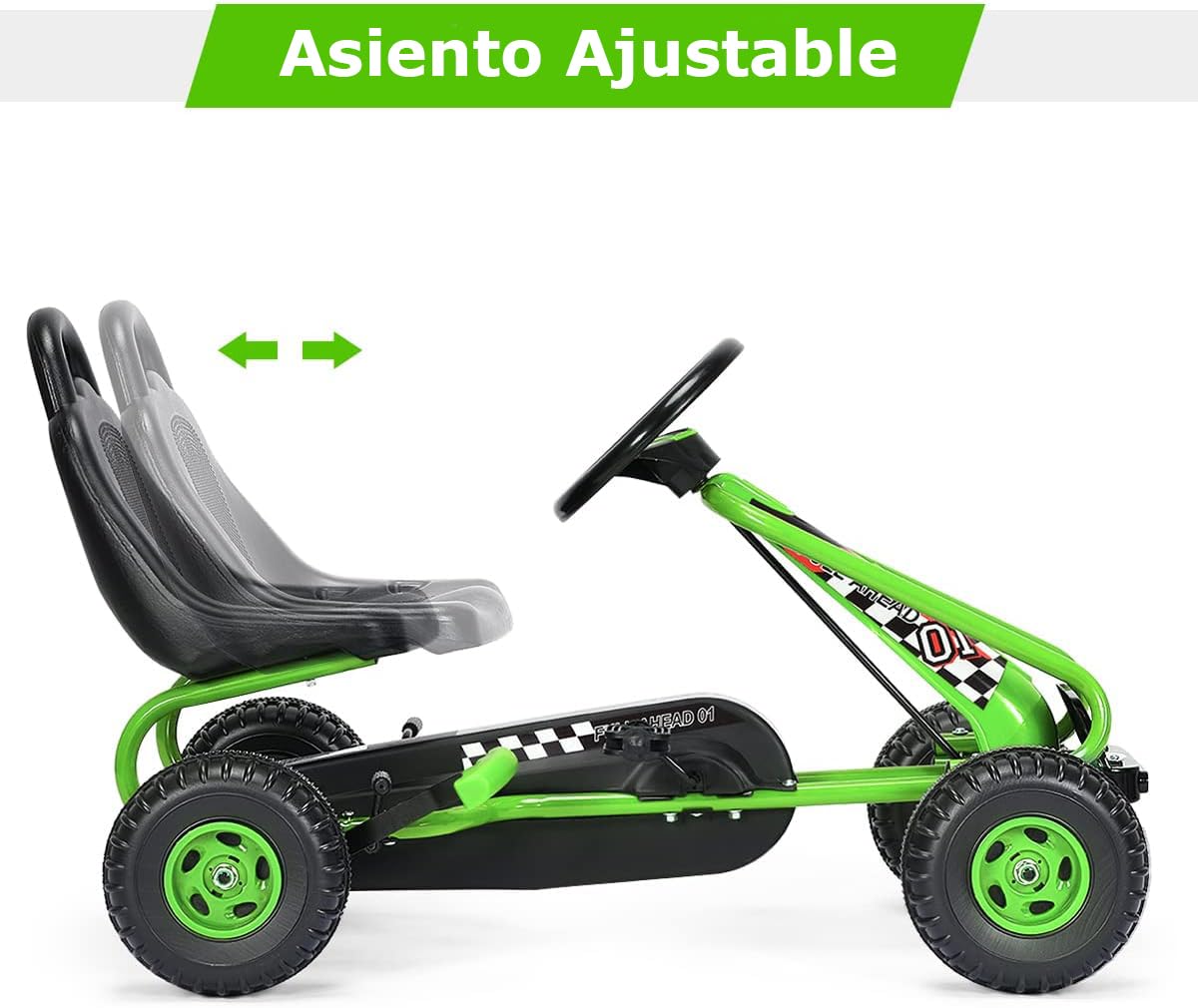 RELAX4LIFE Go Kart para Niños Con Freno de Mano y Asiento Ajustable, Coche de Pedales Con Ruedas Antideslizantes, 3-6 Años, Regalo, Carga 30kg (Verde)