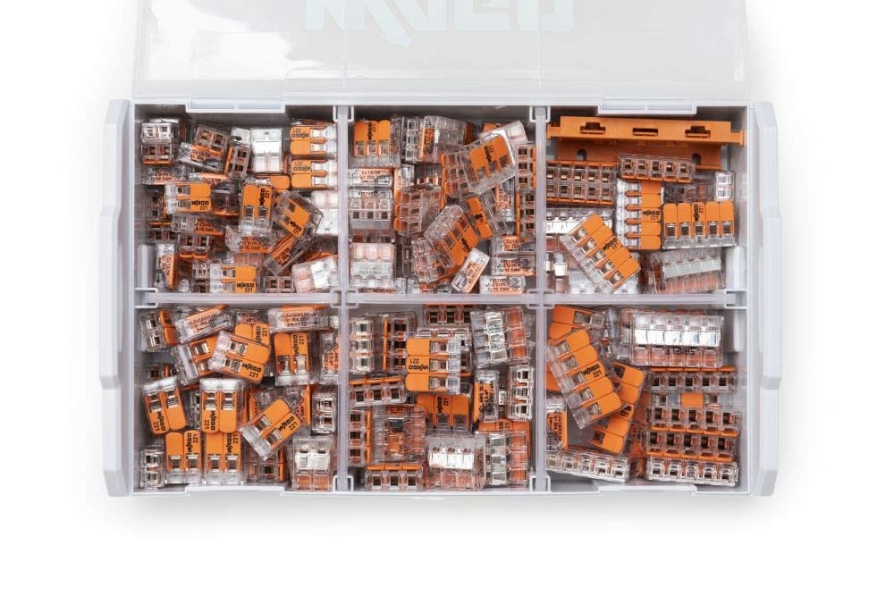 WAGO Original-Set, L-Boxx Mini, Verbindungsklemmen mit Hebel, Serie 221, 887-957 (236 Teile) & JOKARI 20050 Abisolierzange Super 4 plus, Schwarz, 1 Stück