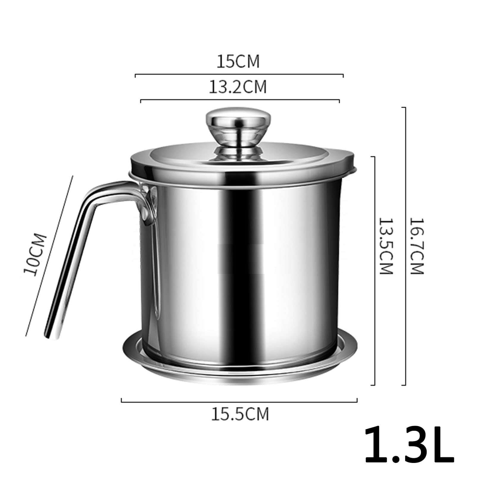 La Grasa De La Olla Del Colador De Aceite Puede 1,3 L De Acero Inoxidable De Acero Inoxidable De Almacenamiento De Aceite Con Colcha De Malla Fina Tapa a Prueba De P Silver-1.3L