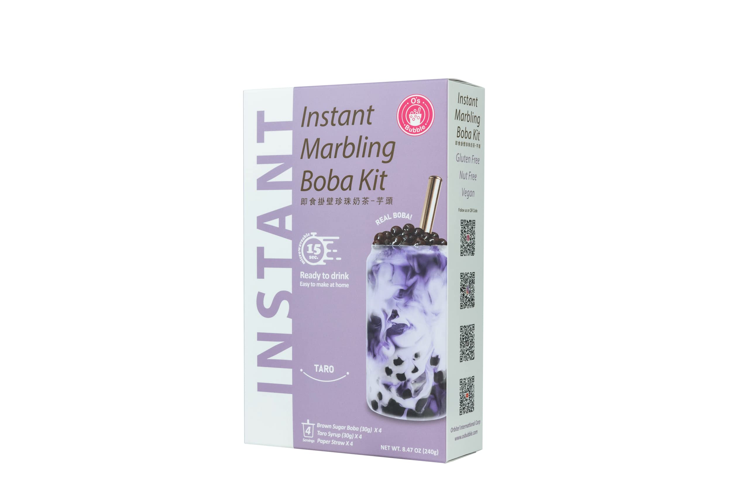 O's Bubble Instant Boba Kit Marbling Boba Kit | boba tea kit | Tapioca pearl | Marbling Syrup | Non-Dairy | Shelf Stable | Vegan | Gluten-Free | Taro (Pack of 4)