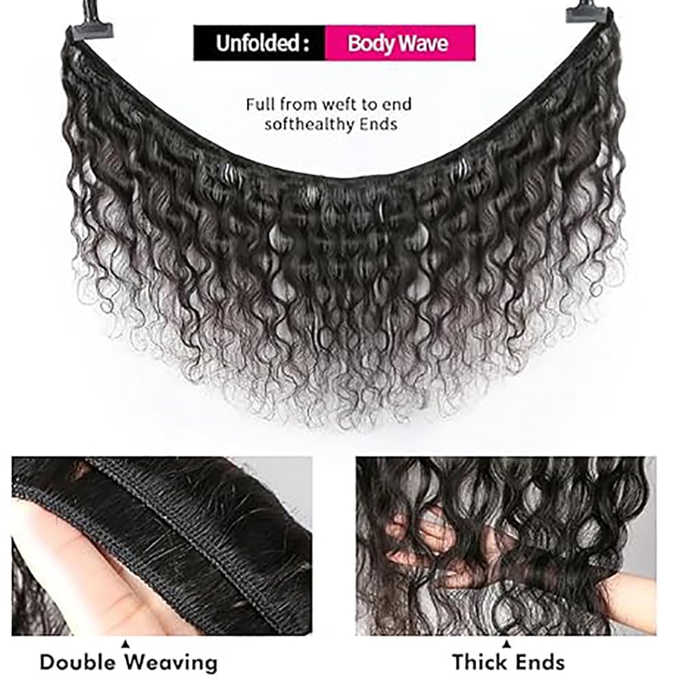 Human Hair Bundles Body Wave Tissage Naturel Cheveux Humain Extensions Unprocessed Remy en lot Meches Weave Double Weft Natural Black 20 22 24 Pouces