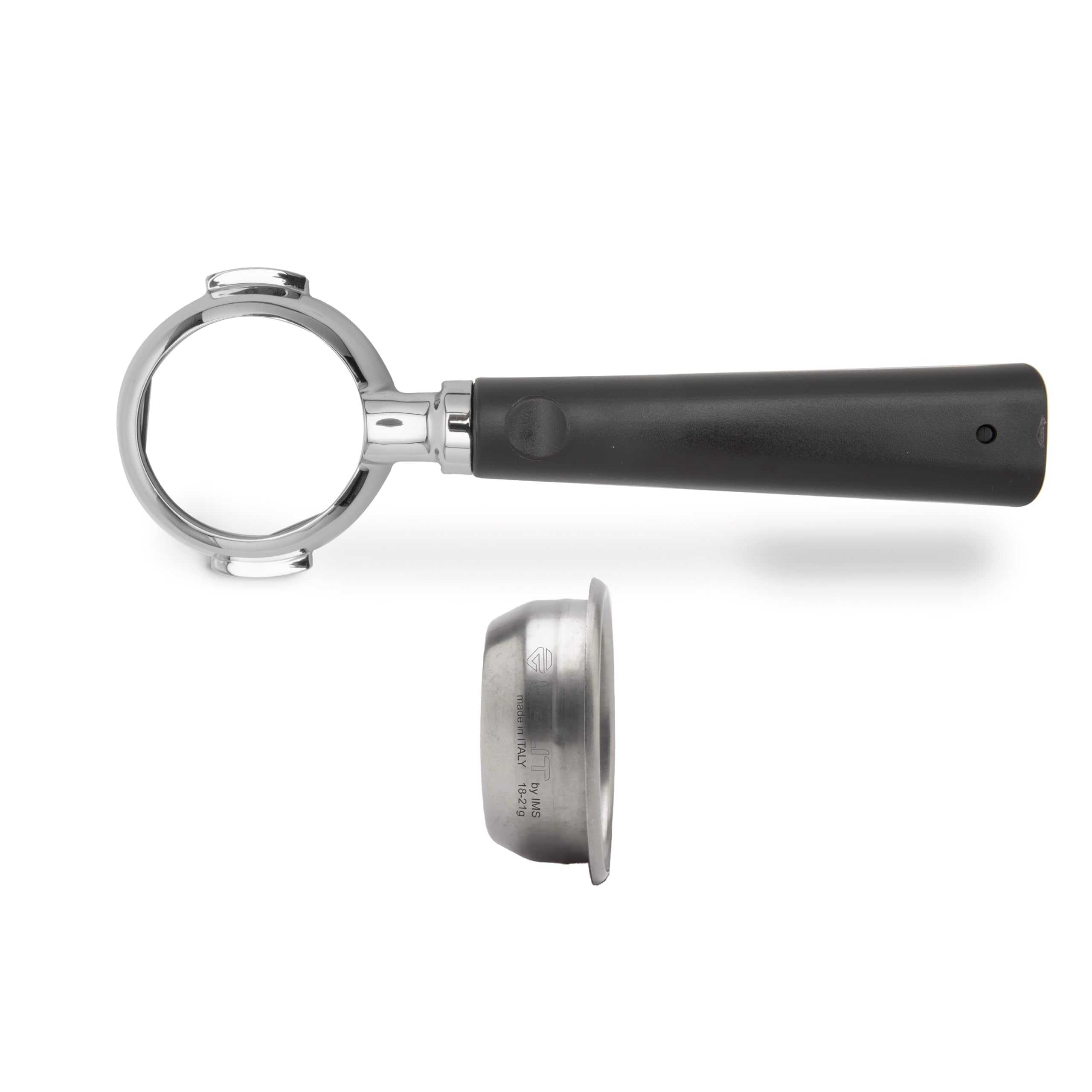 Lelit 58 Bottomless Portafilter with Ergonomic Handle - Silver/Brown