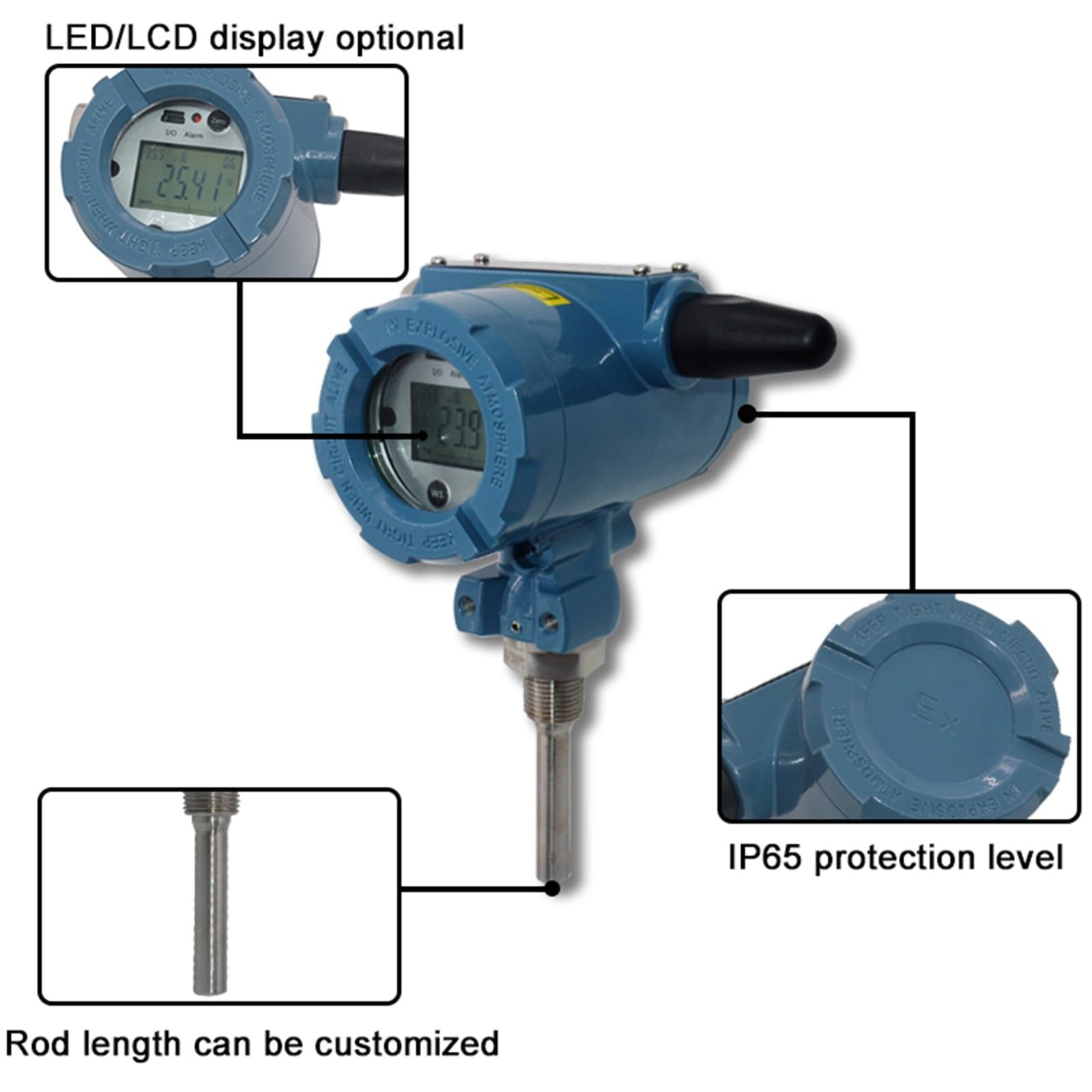 CWB510224 Pt100 Przeciwwybuchowy bezprzewodowy przetwornik temperatury Stal nierdzewna Plastik IP65(0.5-10ul)