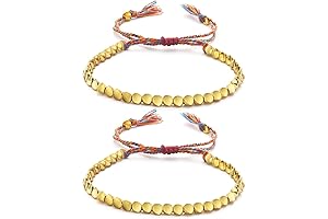 2-Piece Tibetan Copper Bead Bracelet Set: Handmade Braided Cotton Lucky Rope Adjustable Friendship Gift