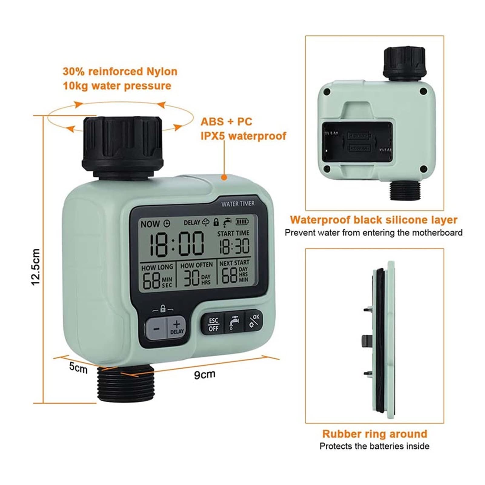 Válvula de agua inteligente Apagado Temporizador de rociadores con pantalla grande Temporizador de riego de jardín Controlador de riego Grifo programable digital Riego Sistema de riego Control remot