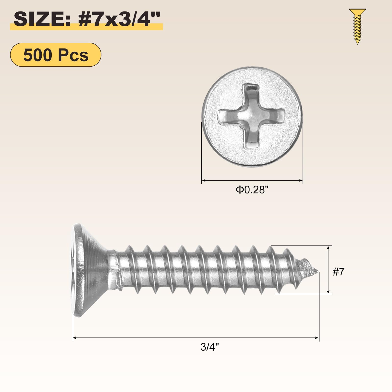 METALLIXITY Countersunk Phillips Wood Screws (#7x3/4") 500Pcs - Image 2