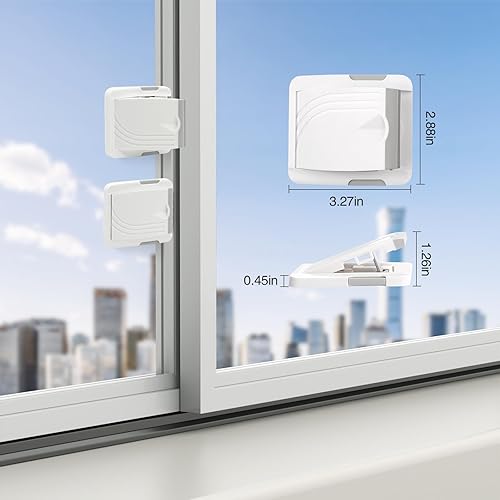 Miniatura 5 de Paquete de 2 cerraduras de puerta corredera a prueba de bebés con 24 fundas de salida, cerraduras de ventana correderas de seguridad, no necesitan