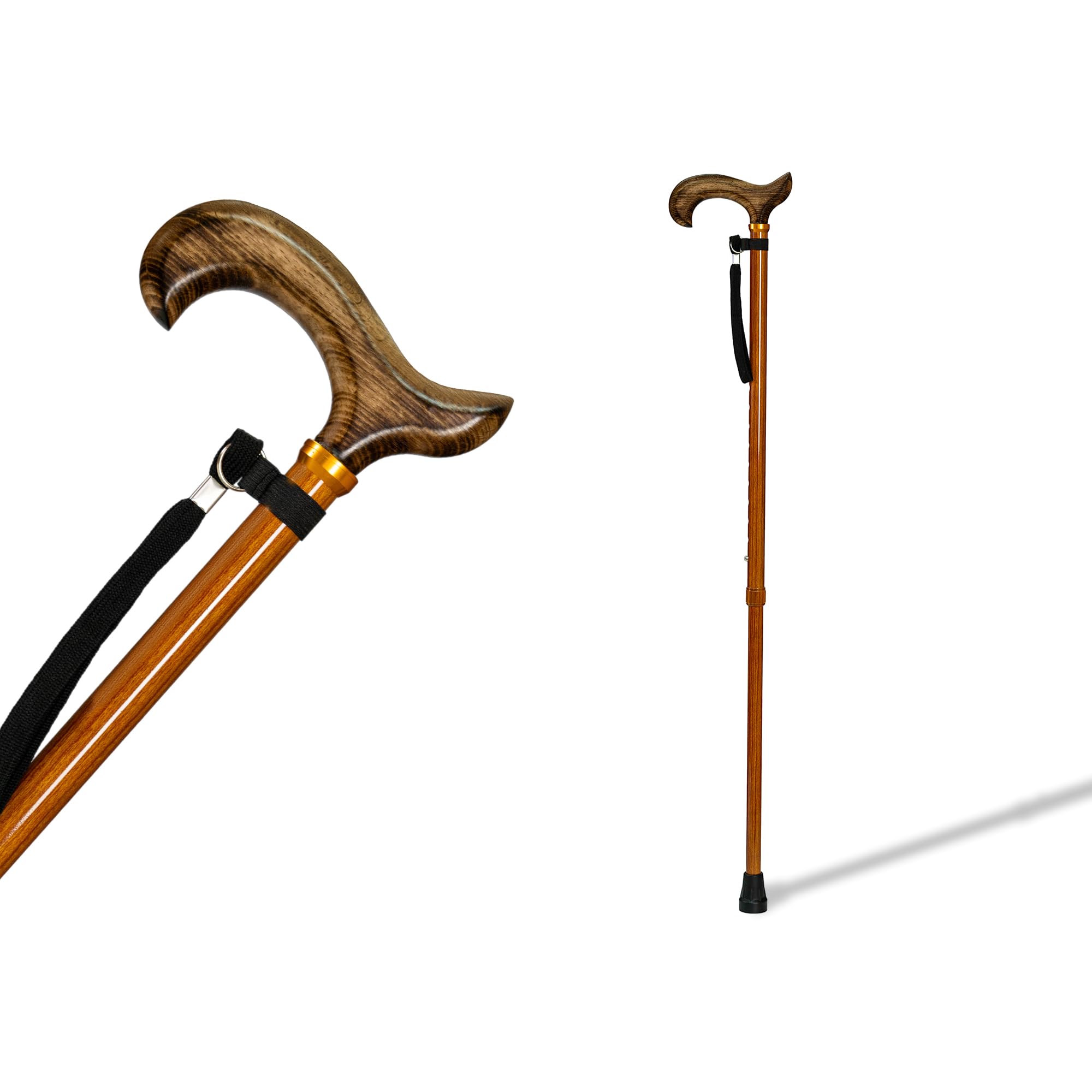 Bastón de Aluminio Extensible Regulable en Altura (74-95cm) con puño de Madera soflamado, contera Antideslizante y Acabado de Madera. Bastón muletilla para Apoyo y Ayuda a Caminar. (402FM)
