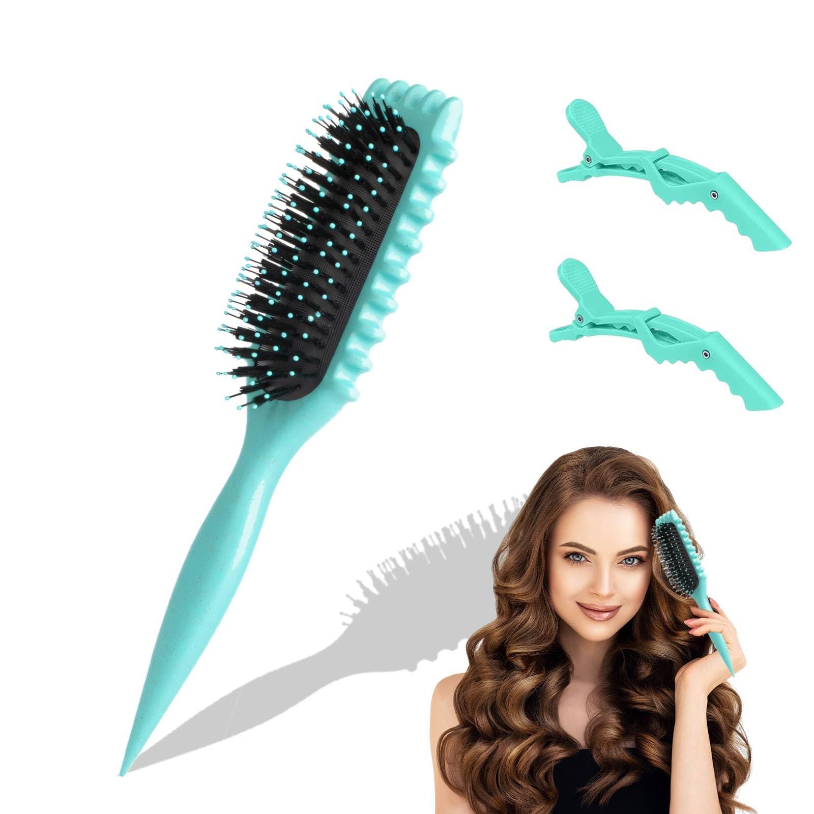 Hillylolly Spazzola per Ricci Bounces, Curly Define Styling Brush Originale, Defining Brush per Capelli Ricci, per Donne e Uomini Districare Modellare (Verde)