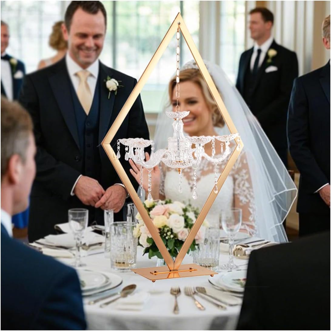 Portavelas de metal, centros de mesa de candelabro de diamante con gotas de cristal acrílico para decoración de bodas y hogar