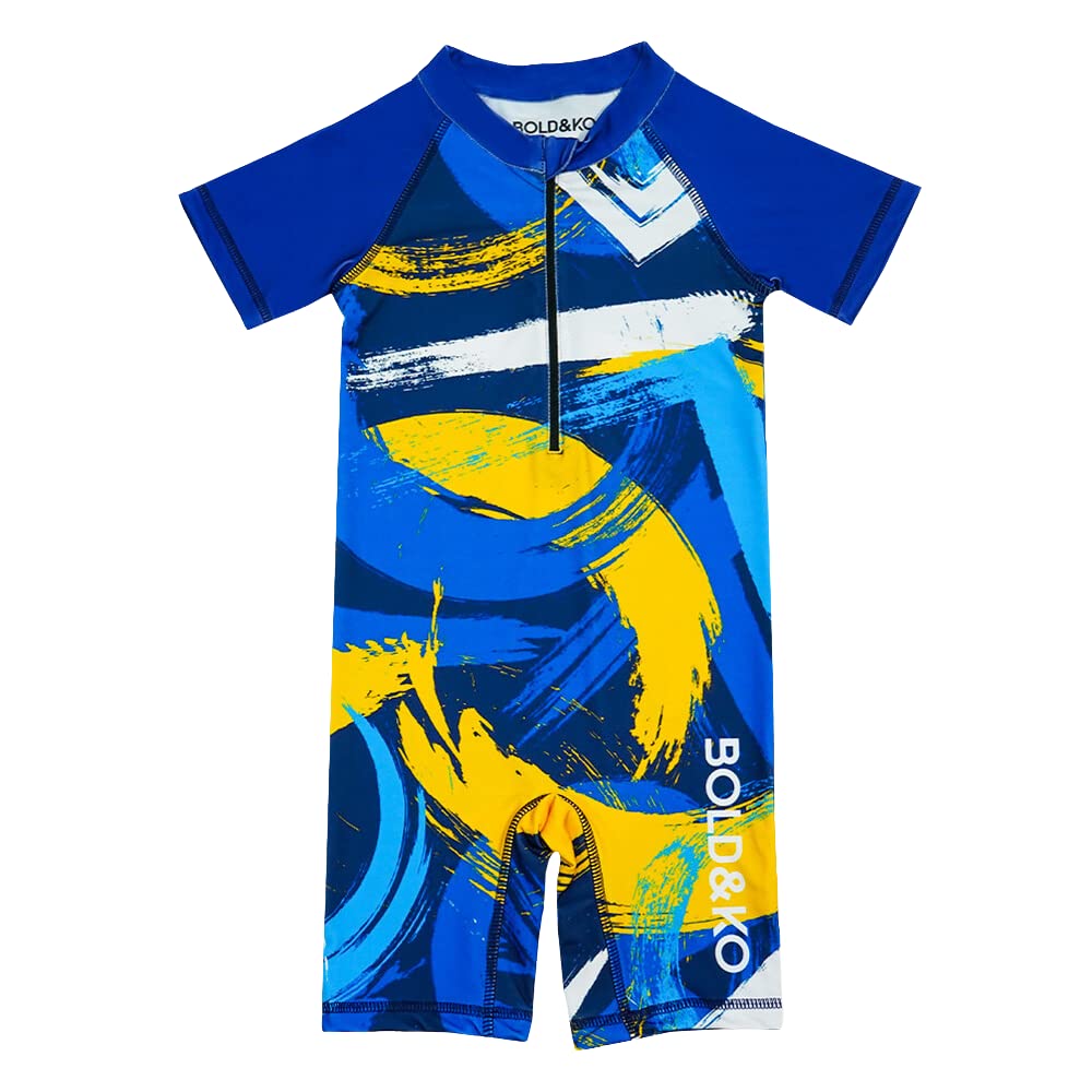 Girls Shortsleeve Rash Guard Anti-bacterial Fabric One Piece Swimsuit Kids UPF 50+ Sun Protection Swimwear Blue Abstract Bathing Suit