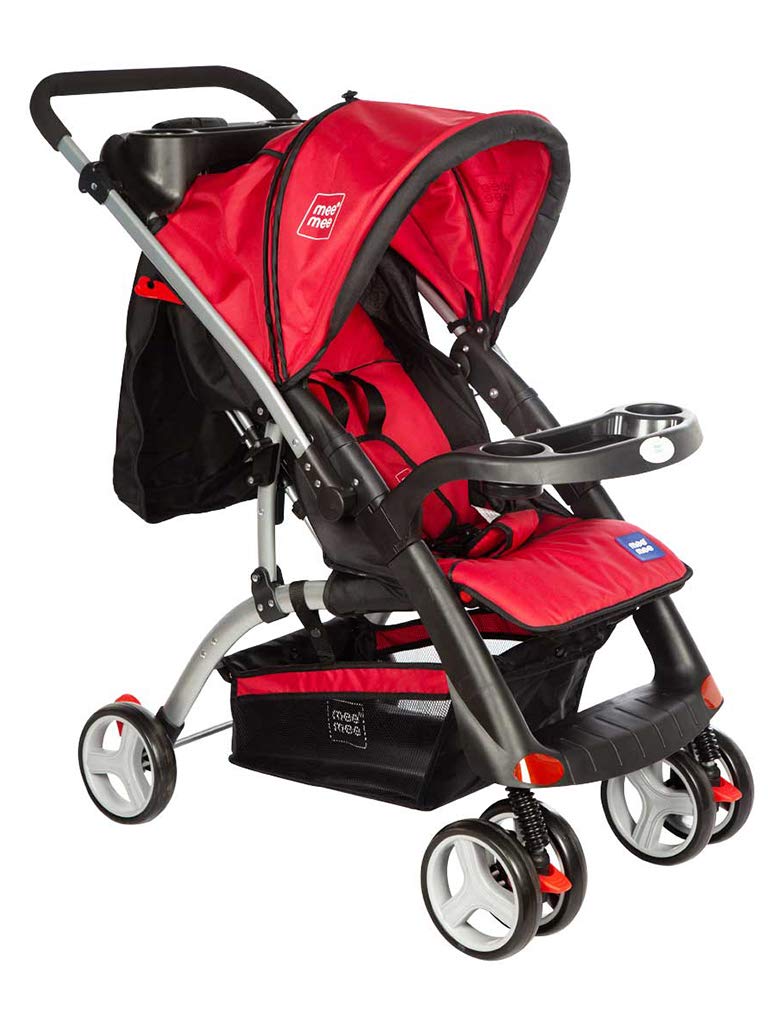 Mee Mee Baby Pram with Adjustable Seating Positions & Reversible Handle, Dark Red-image-32