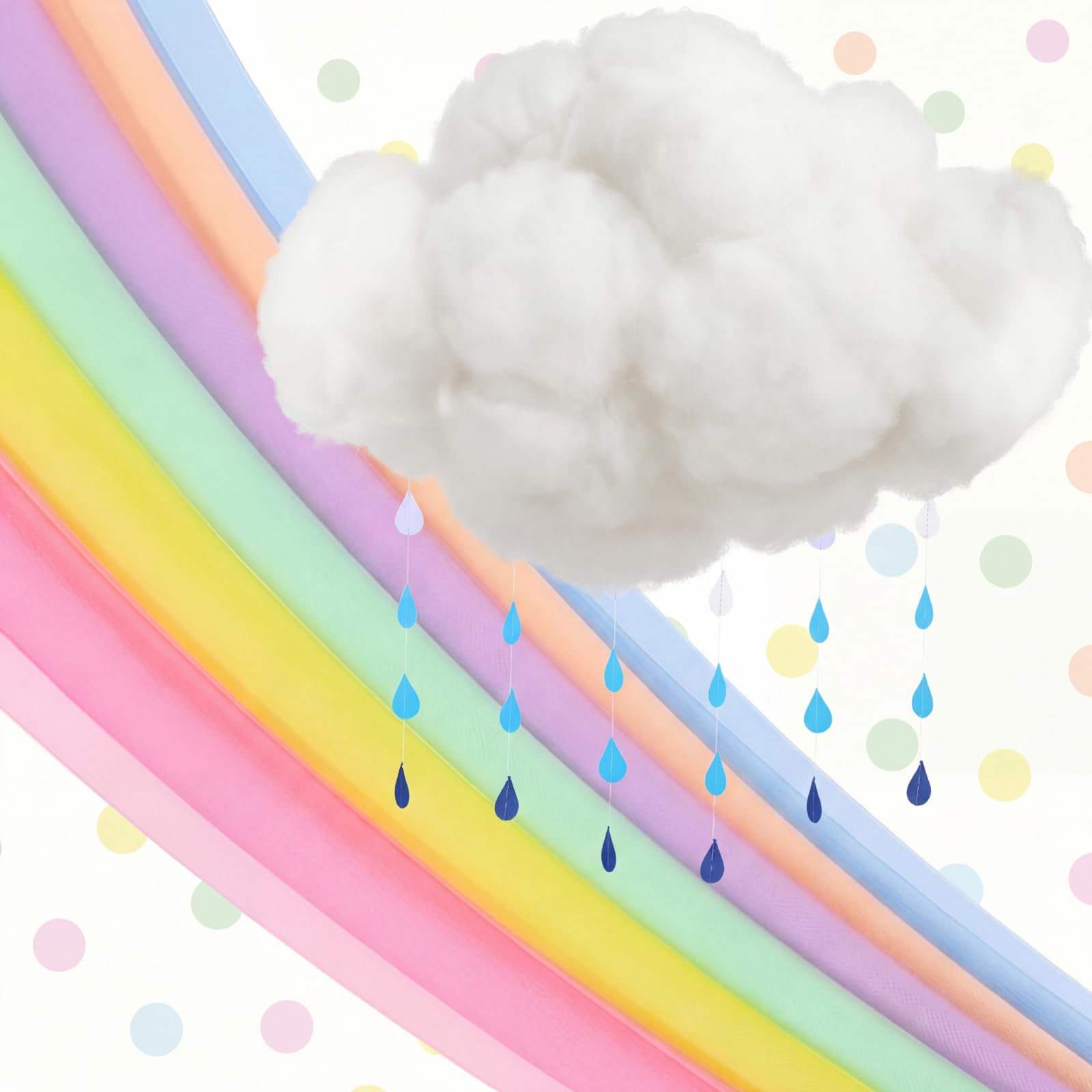 Weysat Easter Rainbow Hanging Decorations with Cloud Raindrops Easter Party Decor with Ceiling Clouds and Raindrop Garland for Classroom Birthday Wedding Summer Church Party Supply(Pastel)