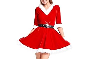 Mrs. Claus Costume, Holiday Christmas V-neck Hoodie Dress