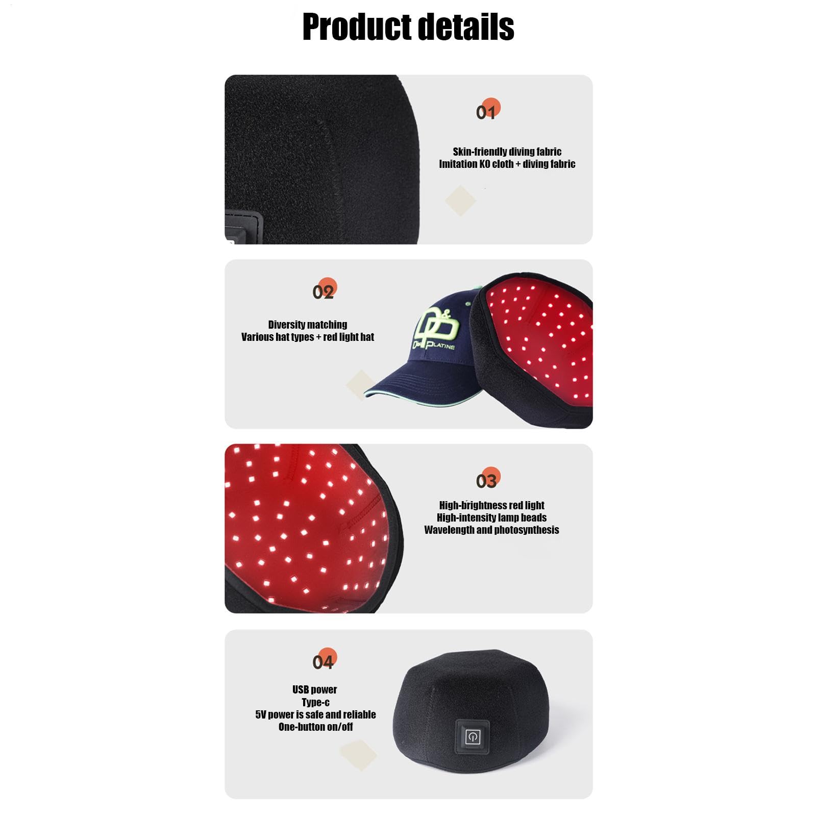 Cuffia per la ricrescita dei capelli, dispositivo LED a infrarossi per prevenzione 'alopecia, 7,87 x 3,94 pollici luce rossa X diradamento, design unisex, efficace, ripristino dei capelli X Growth