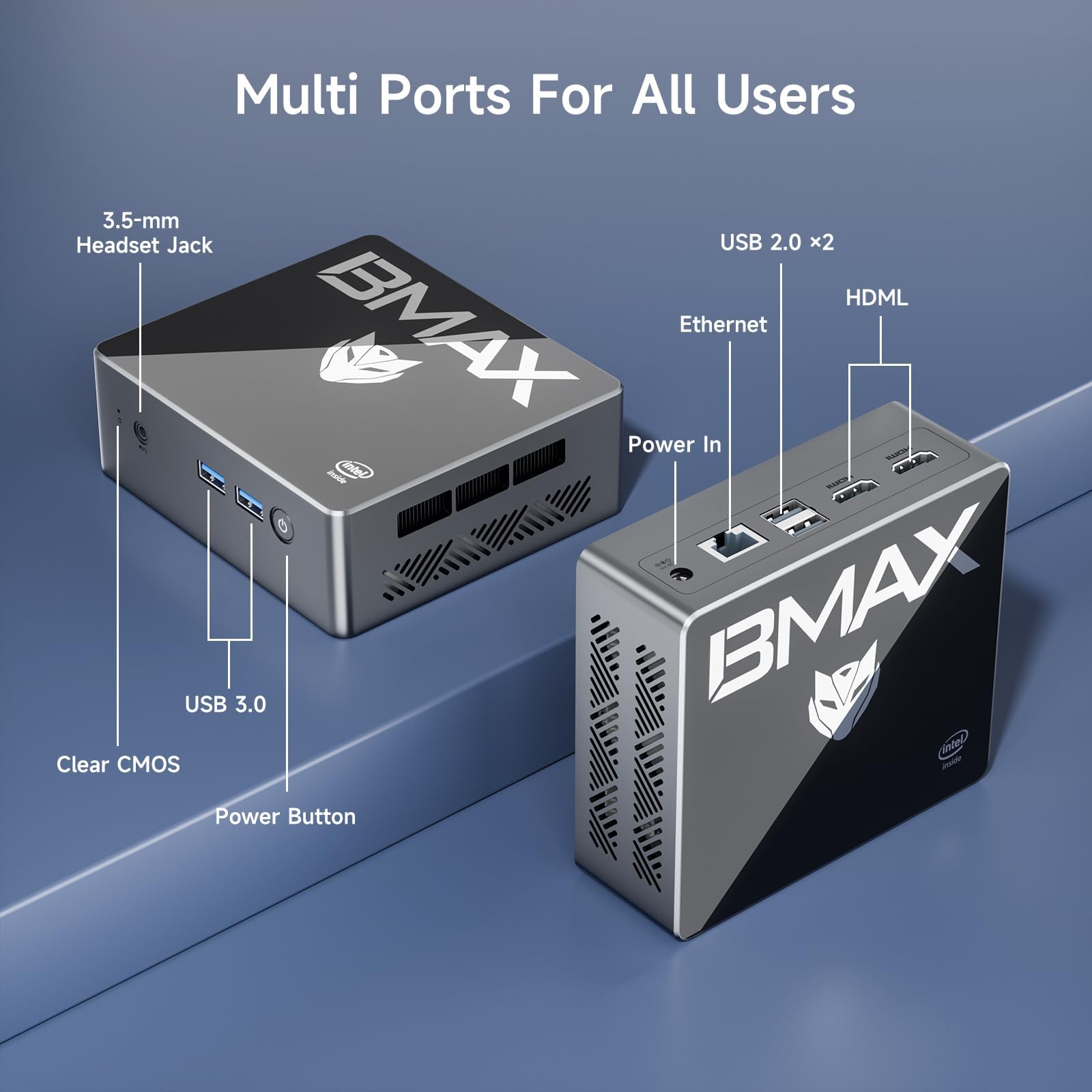 BMAX Mini Pc N97 (up to 3.6GHz)｜16GB DDR4 512GB ROM Win-11 Pro｜B4Pro 4K UHD Mini Ordenador｜HDMI×2,BT4.2,4X USB,RJ45｜Dual HDMI Display ｜Mini Computer Micro PC para Negocios — view 6