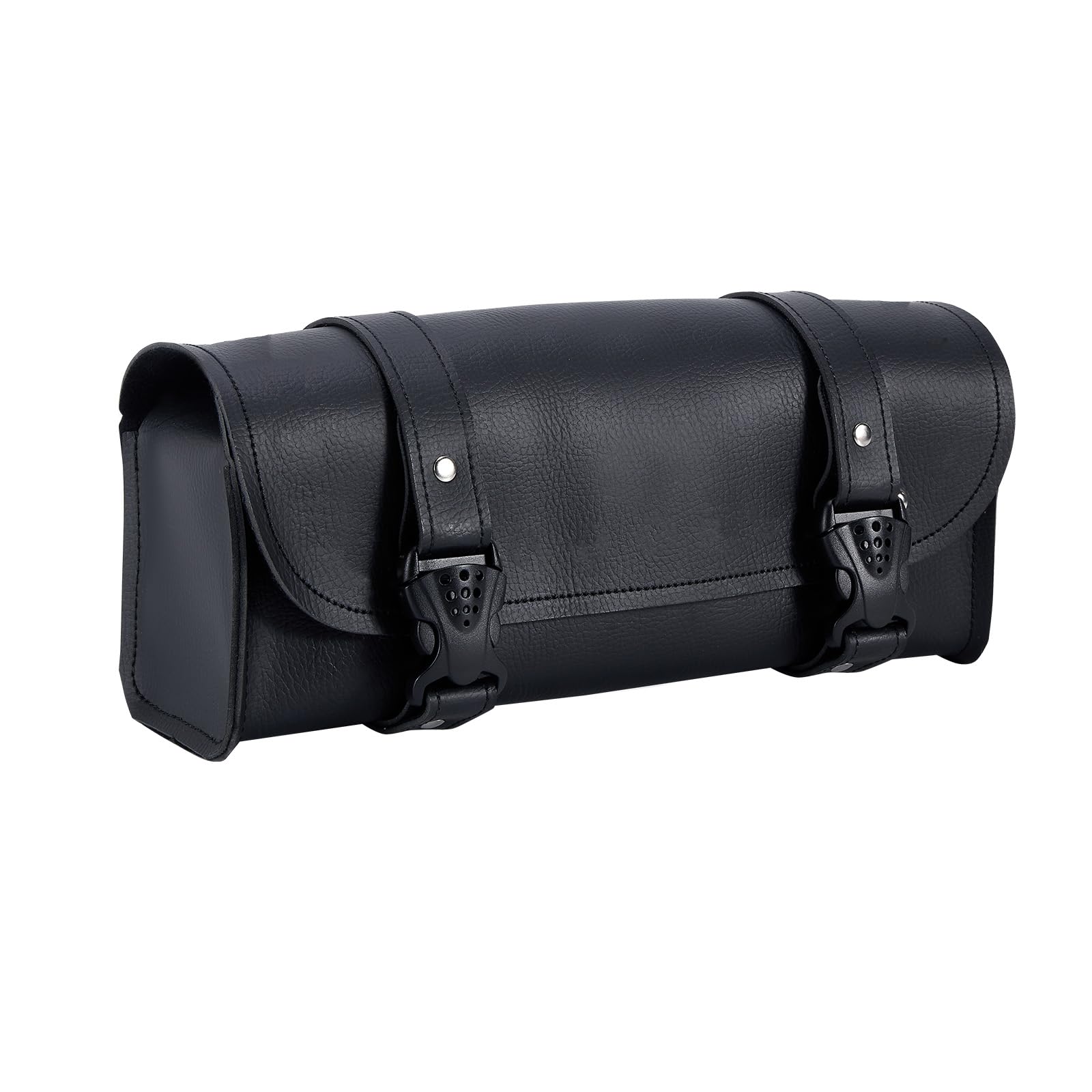 Motorcycle Tool Bags with Studs Handlebar Bag Universal Motorcycle Fork Bag Saddlebags Sissy Bar Storage Tool Bag for Motorcycle (Black-No Studs, 12”*3.5“*4.75”)