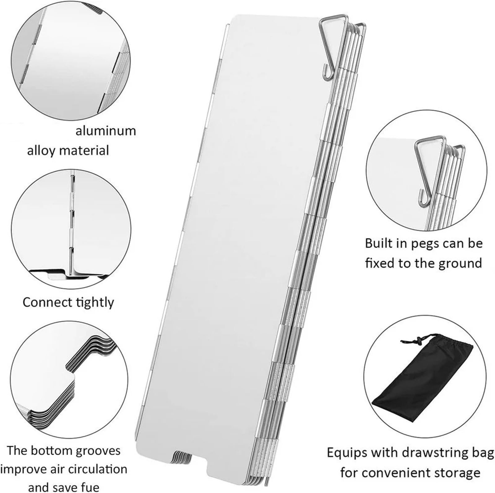 Paravientos para Hornillo de Camping Estufa de Gas 8 Placas, protección contra el Viento, for Exteriores, Camping, Picnic, Cocina, Quemador, Pantalla a Prueba, aleación Aluminio