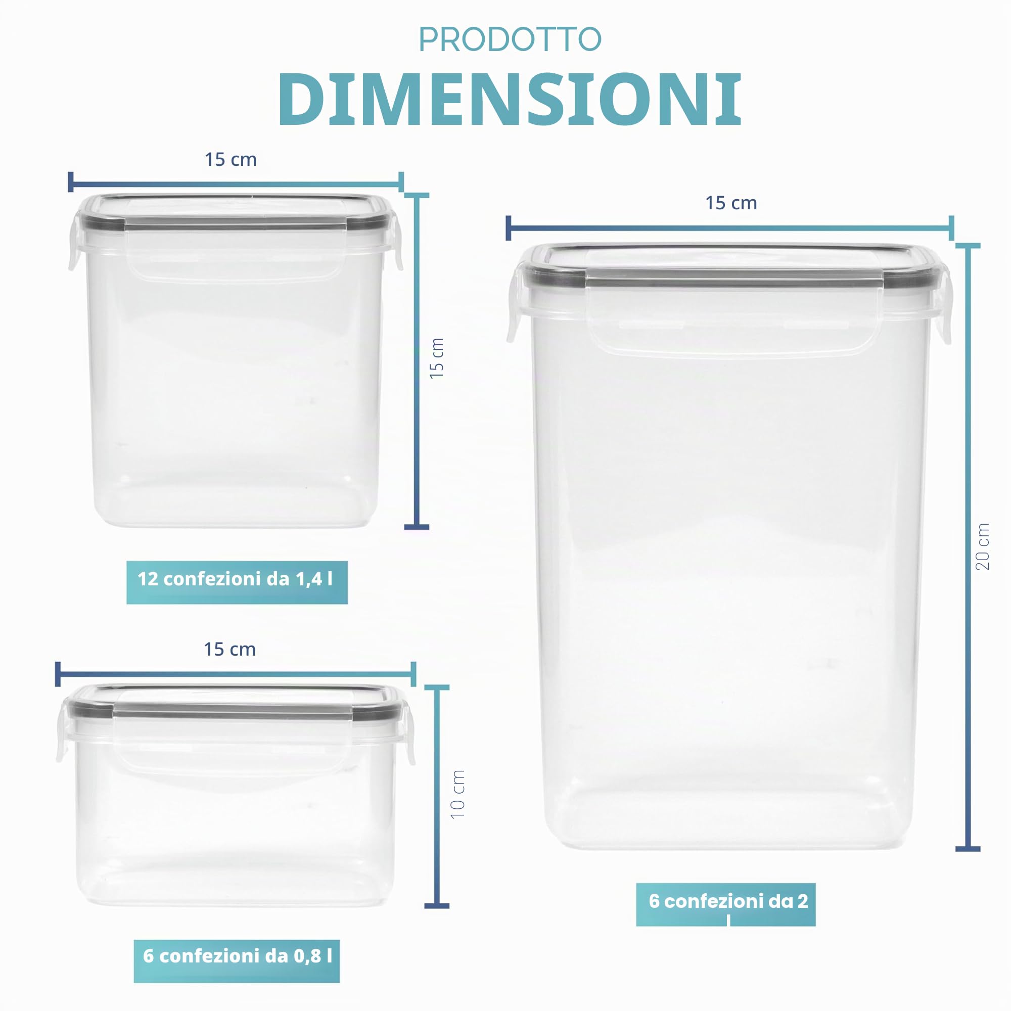 HEFTMAN Barattoli Cucina Set di 24 - Contenitori per Alimenti in Plastica Trasparente, BPA-Free, con Etichette e Penna, Contenitori Pasta, Varie Misure, Sistema di Chiusura a 4 Lati, Lavabili | Contenitori da cucina in plastica, trasparenti, senza BPA, pe