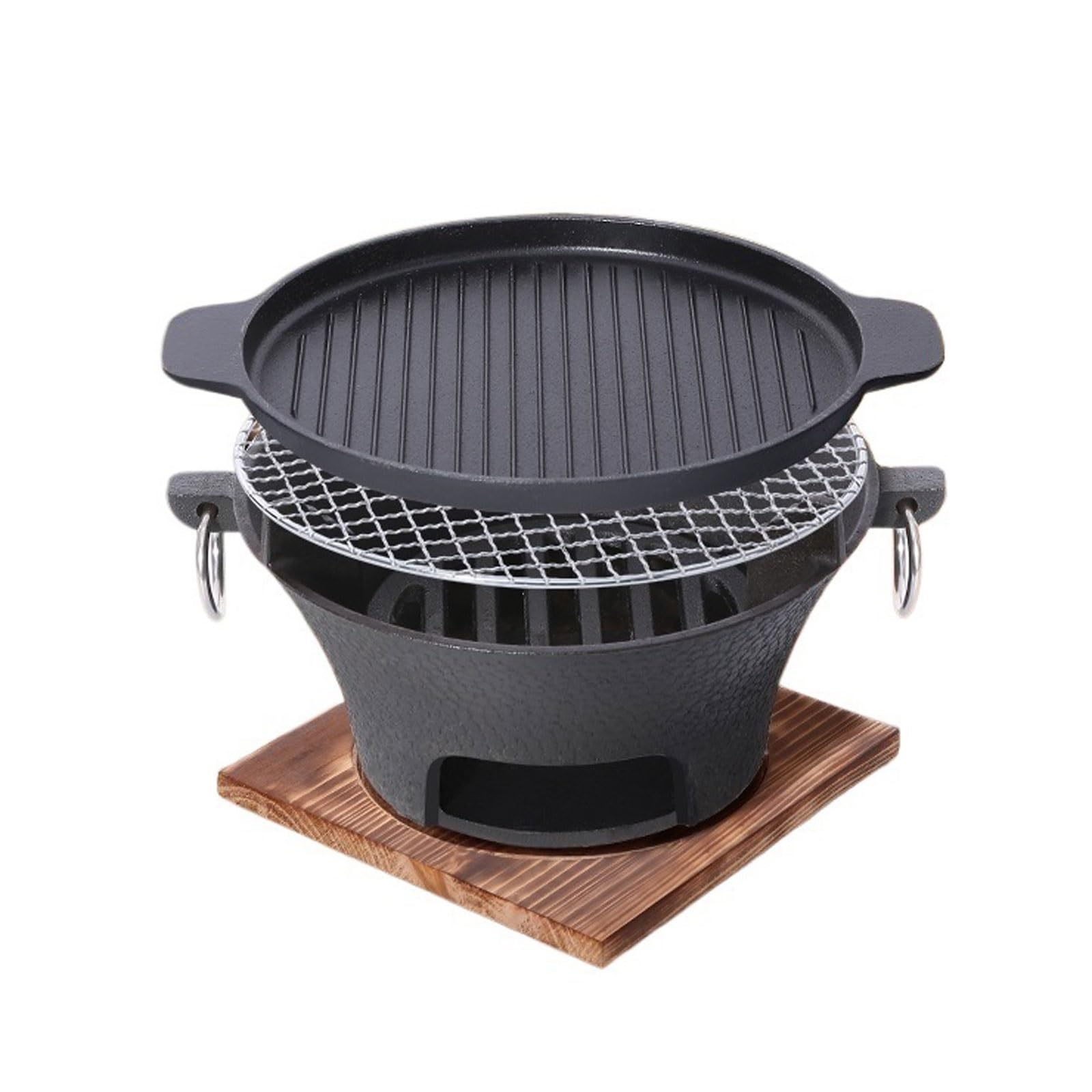 Portátil Parrilla de carbón for barbacoa hierro fundido grueso, estufa calefacción for interiores y exteriores, horno antiadherente con bandeja for asar red for parrilla Cámping(Middle)