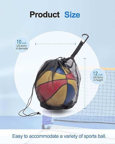 Miniatura 3 de 2 bolsas de malla individuales para baloncesto, fútbol y voleibol, almacenamiento de red ligero con bolsillo con cremallera para deportes, bolsas