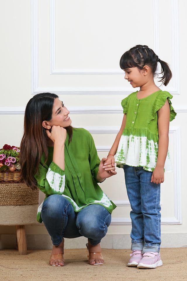 Image of Maaesa Women & Girls Mother Daughter Matching Top Combo || Rayon Printed Tops || Full Sleeve || Casual Wear || Family Twinning Outfit