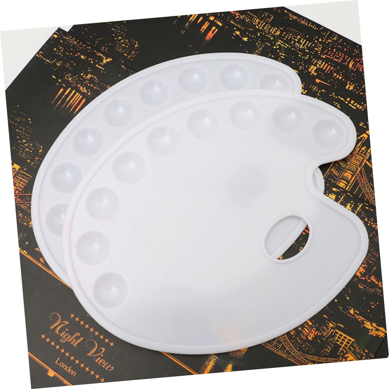 HOMSFOU Artists' Essential: 3pcs Plastic Mixing Tray 9 Holes Hand Grip Paint Plate Lightweight Portable Versatile for Acrylic Watercolor Oil Paints