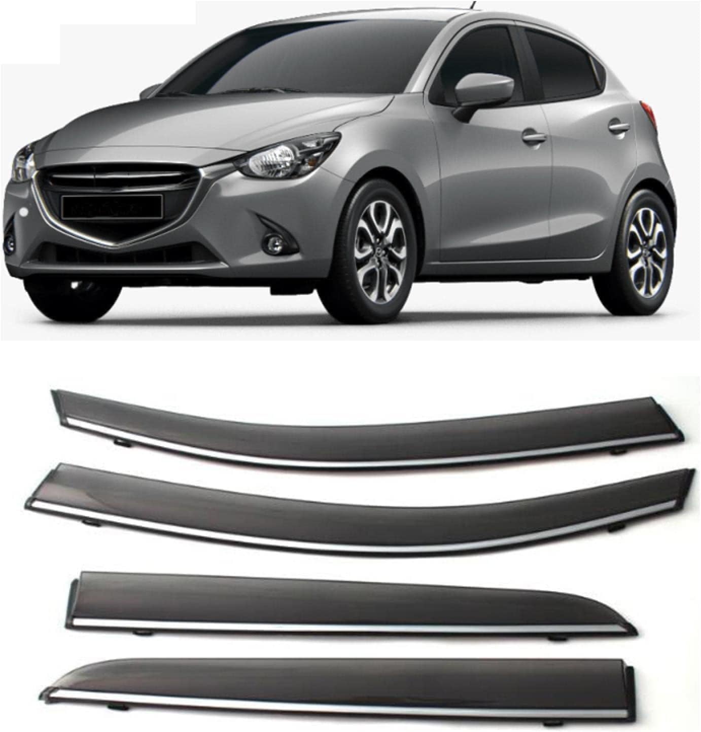 PANXUC Car Wind Deflectors for Mazda 2 Hatchback 2010-2018, Side Window Wind Rain Deflector Window Visor Sun Rain Guard Smoke Guards