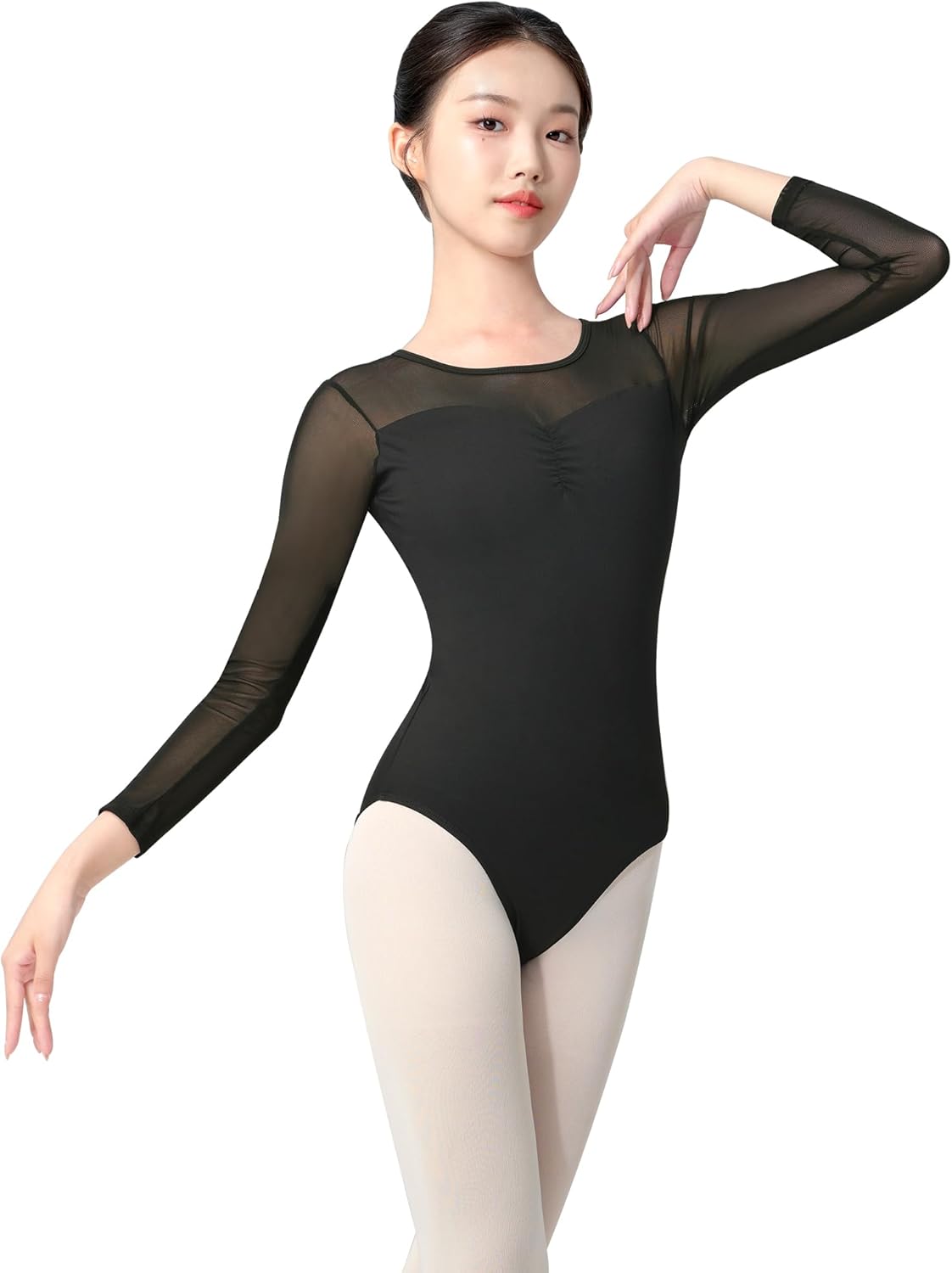 Mesh Long Sleeve Dance Leotard for Women,Teens, Ballet Bodysuits