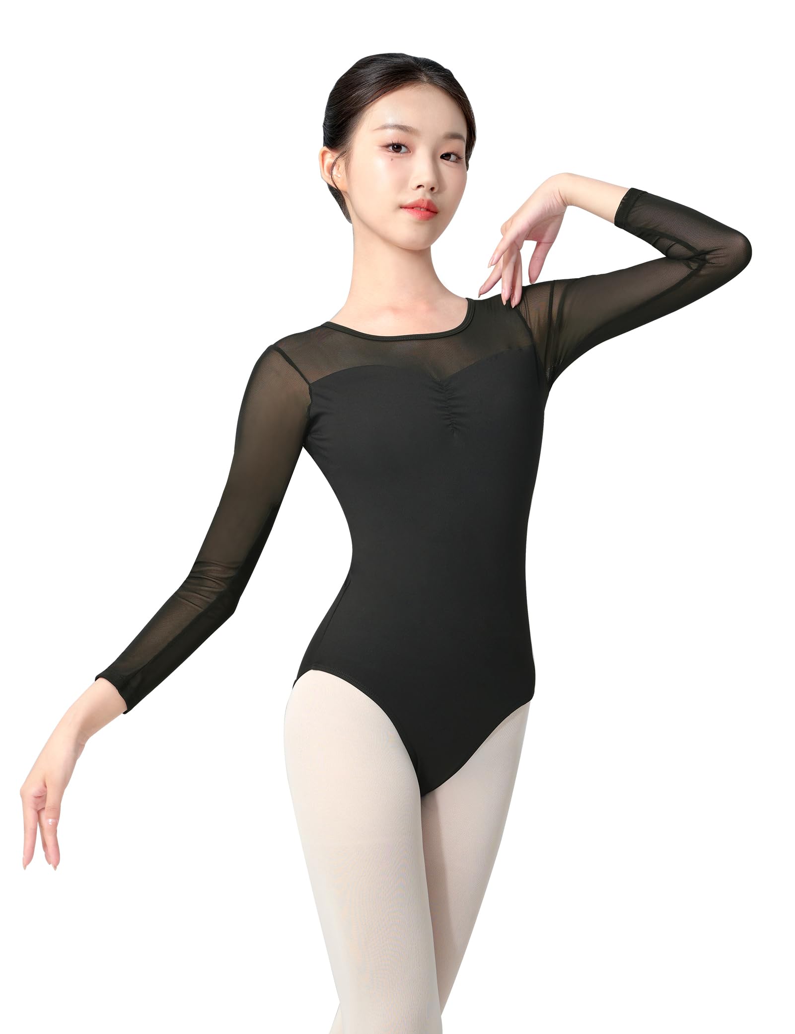 Photo 1 of RuiBalletto Women's Mesh Long Sleeve Dance Leotard