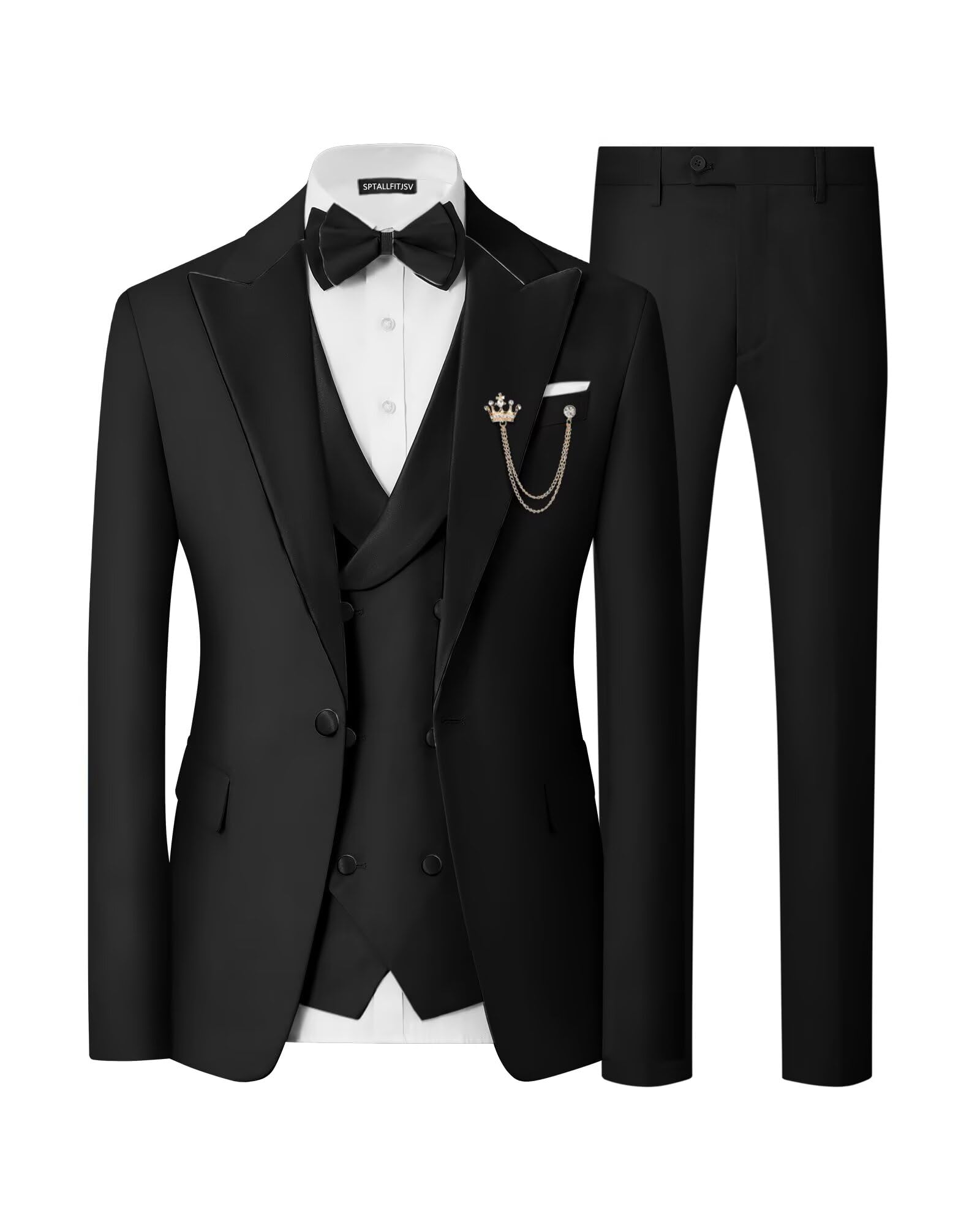 Mens Tuxedo Suit Set Slim Fit 3 Piece Wedding Prom Dinner Tuxedo for Men Double Breasted Suits Set with Bow Tie