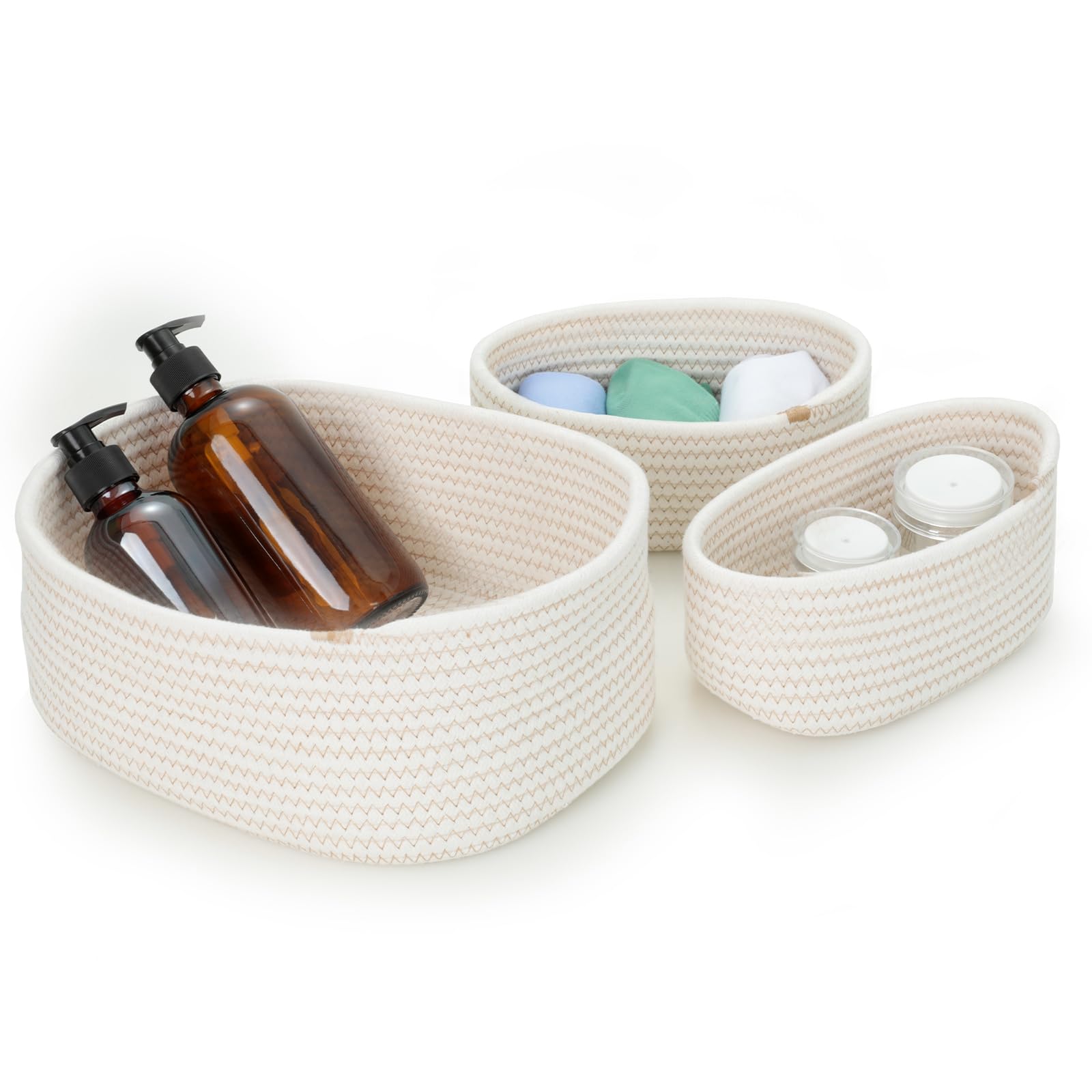 Cozary Cestini Portaoggetti Intrecciato, Impilabile Scatola Di Immagazzinaggio In Corda Di Cotone, Organizer,Ecorazione Cestini Stoccaggio Per Bagno Cameretta Salotto Ufficio, 3 Pezzi