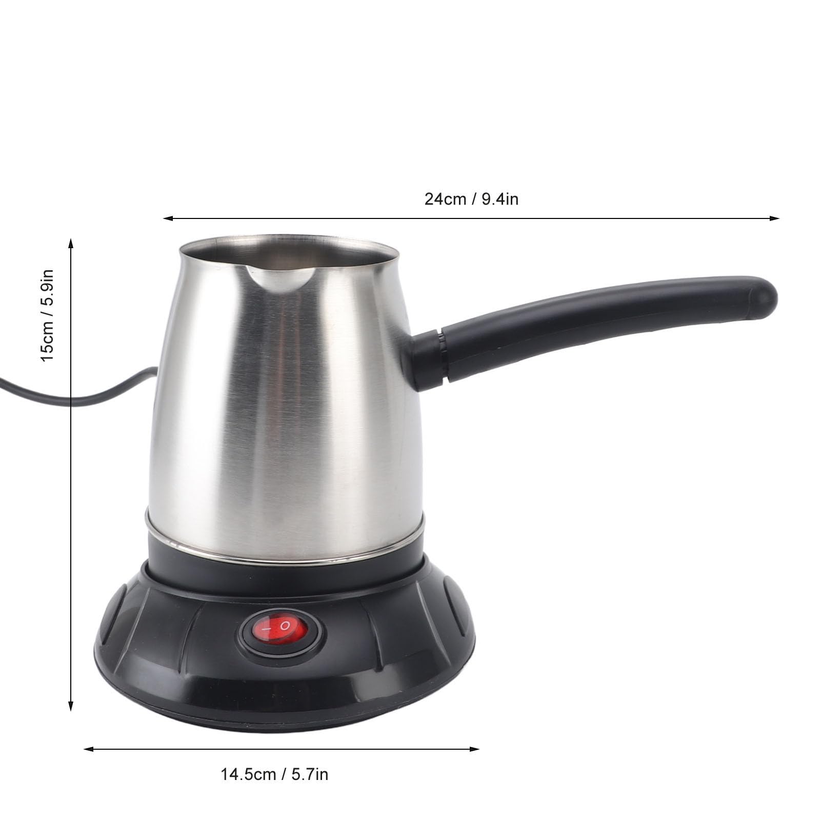 Fdit Caffettiera Turca Elettrica da 500 ML, Caffettiera con Base Antiscivolo, Bollitore per caffè in Acciaio Inossidabile con Manico Rimovibile per Domestica, Tè, Latte, Spina