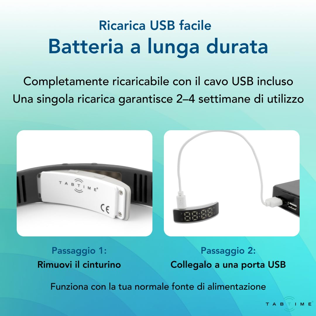TabTime Bracciale con Allarme a Vibrazione – Sveglia Silenziosa da Polso per Adulti e Bambini – fino a 10 Promemoria Personali o per Assunzione di Pillole al Giorno