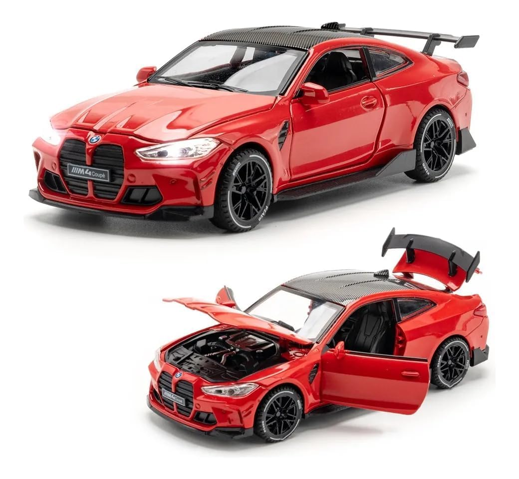 WORSHIPER 1:32 Diecast Model Alloy B-M-W M4 Metal Pull Back Car with Sound Light, Openable Doors, Toy Vehicles for Kids Gift, car for Kids (B/M/W M4 RED Color)-image-11