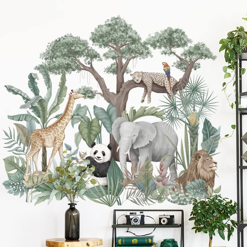 HGDESIGN® Wandtattoo Wandaufkleber Urwald Tiere Zoo Panda Giraffe Elefant Kinderzimmer Babyzimmer Schlafzimmer Baby Kinder Junge Mädchen