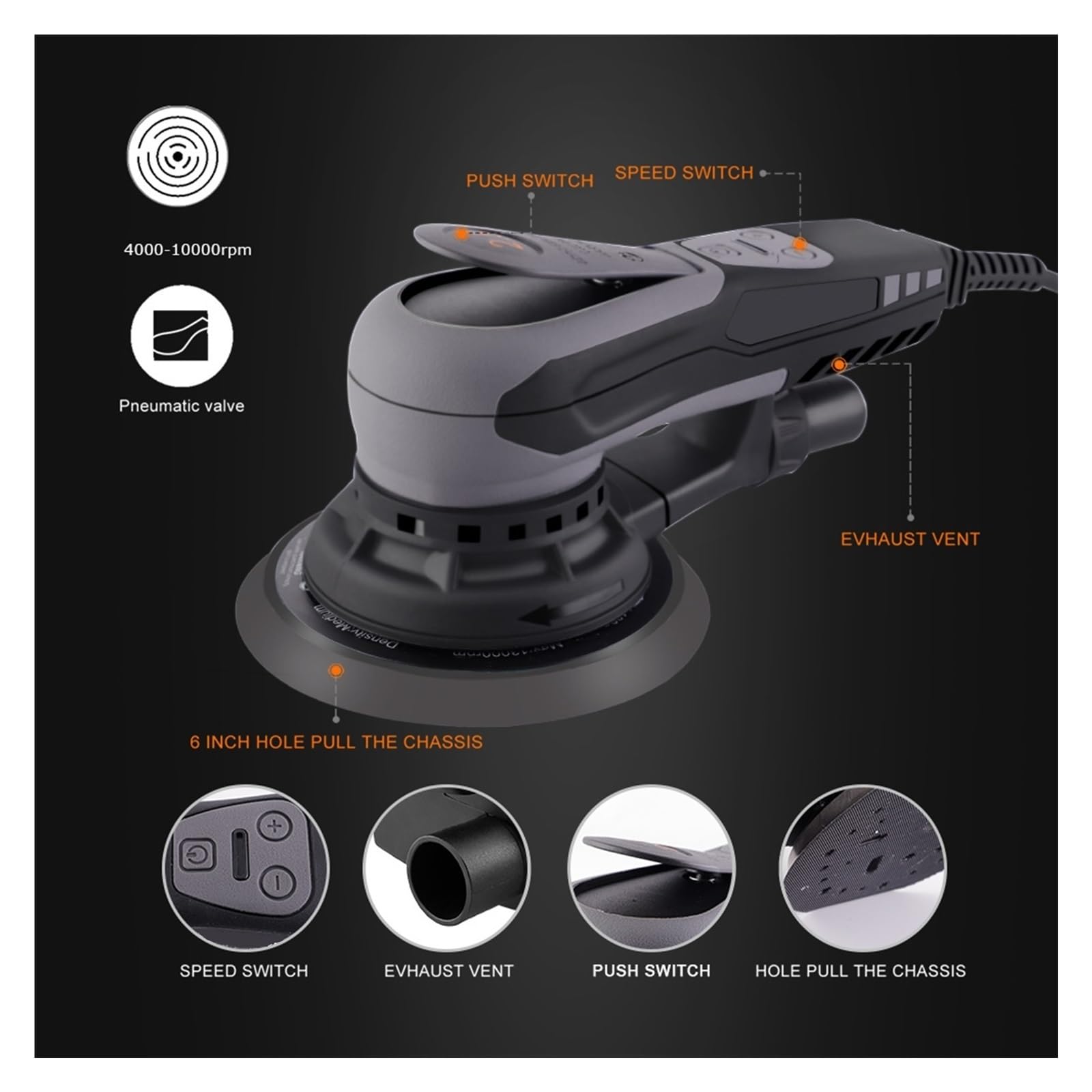 350W 2.5mm/5.0mm Losowa Szlifierka Oscylacyjna Elektryczna Cyfrowy Wyświetlacz Regulator Prędkości Szlifowanie Polerka Z Papierem Ściernym DziałA PłYnnie(5.0mm Random Orbital)
