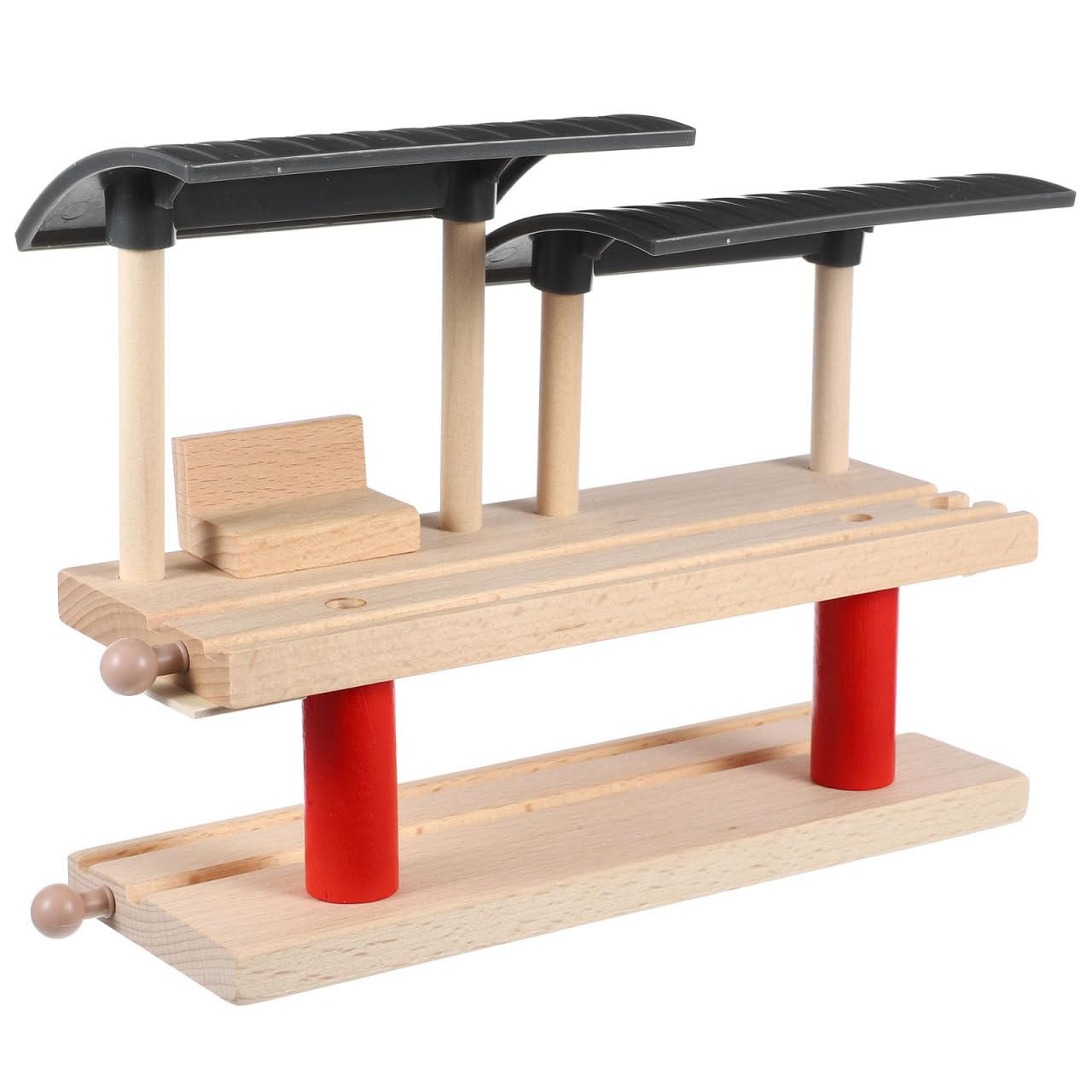 GALPADA Double-Deck Wooden Train Station Platform Toy for Kids Educational Diy Railway Station Model Accessory for Creative Play and Train Track Sets